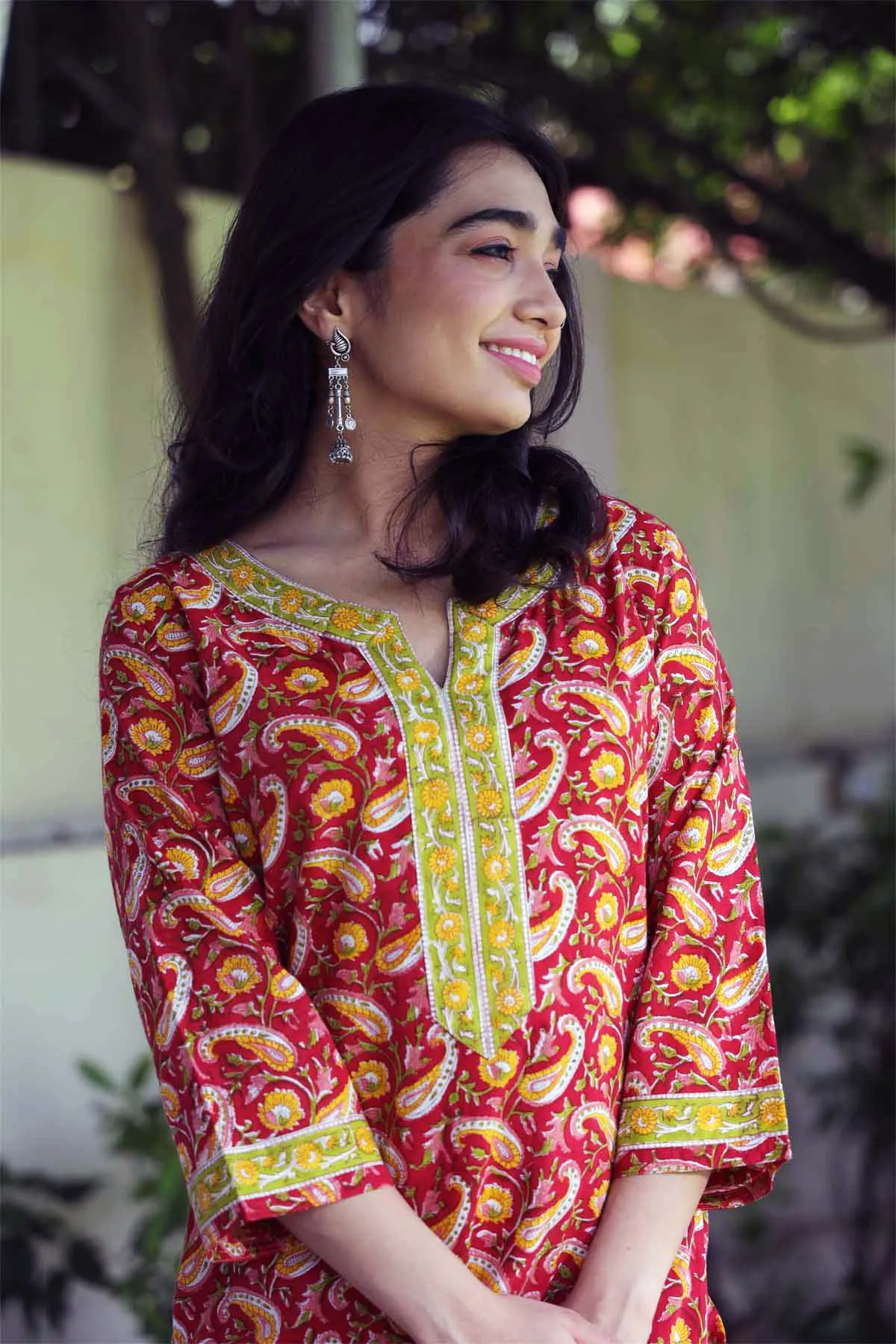 Straight Fit Hand Block Printed Kurta In Deep Red Color