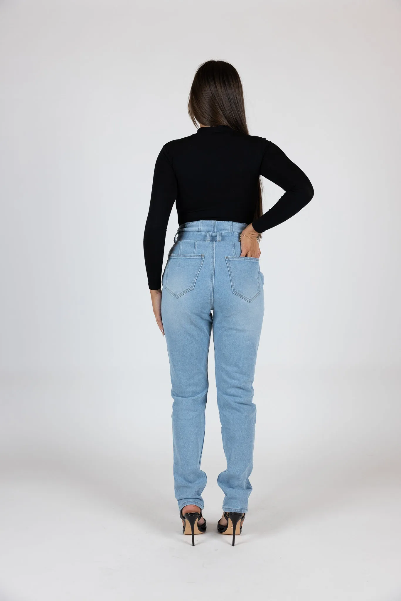 Tie Waist Denim Jeans High Rise