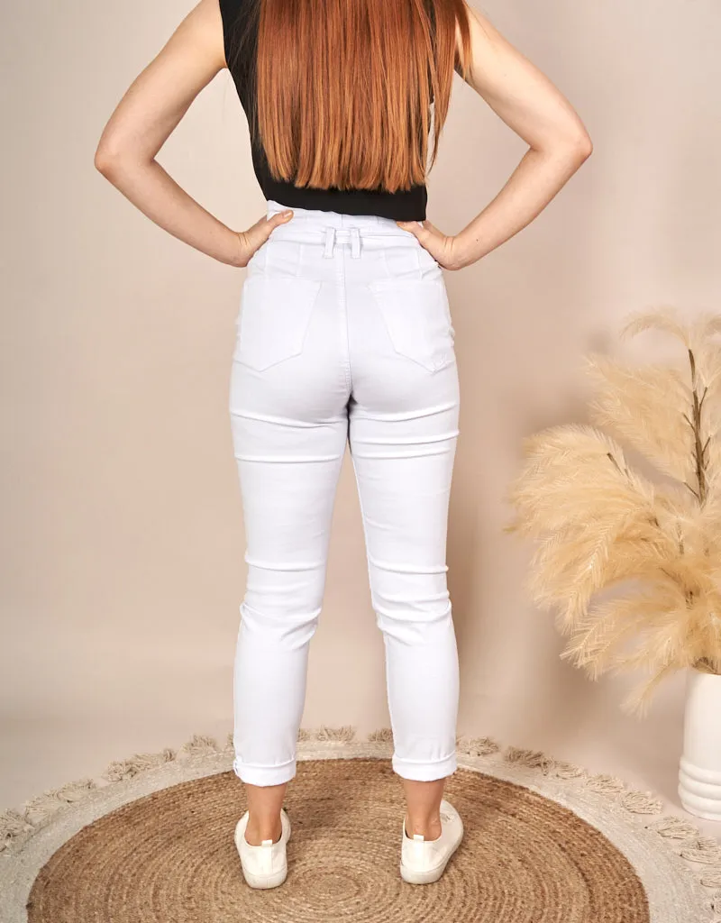 Tie Waist Denim Jeans High Rise