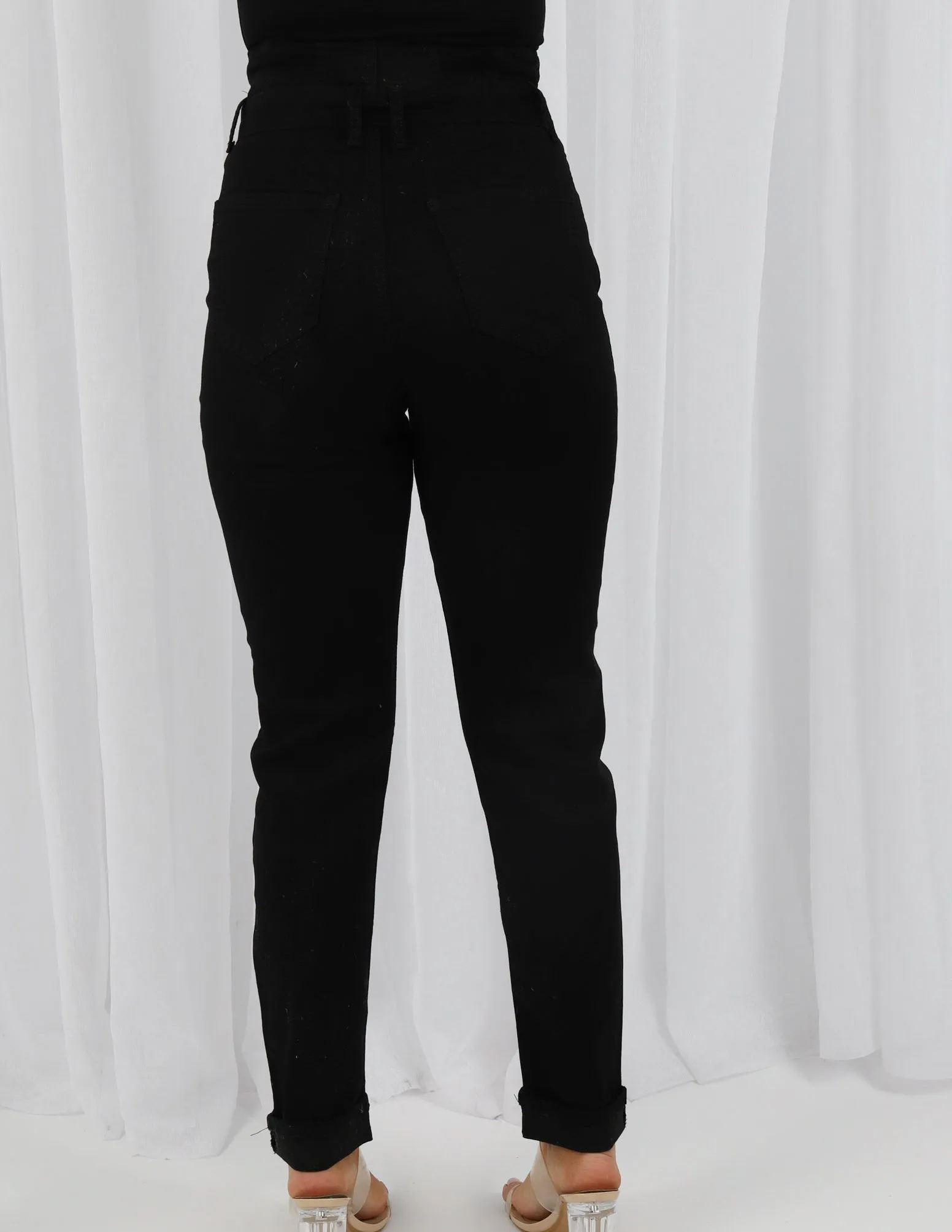 Tie Waist Denim Jeans High Rise