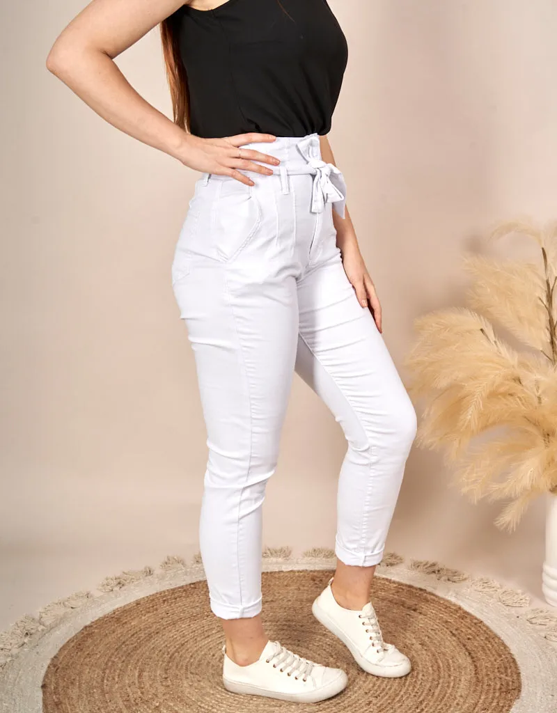 Tie Waist Denim Jeans High Rise