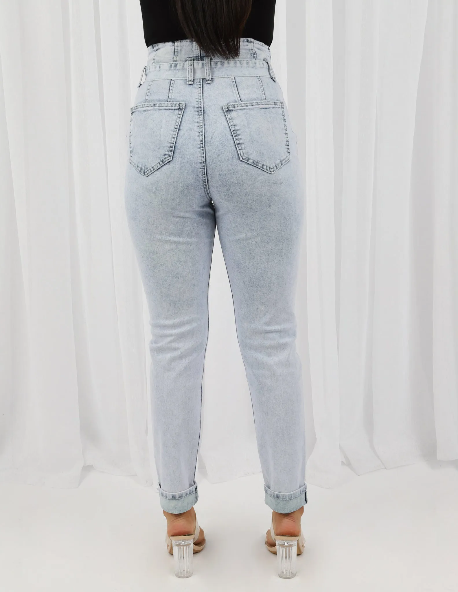 Tie Waist Denim Jeans High Rise