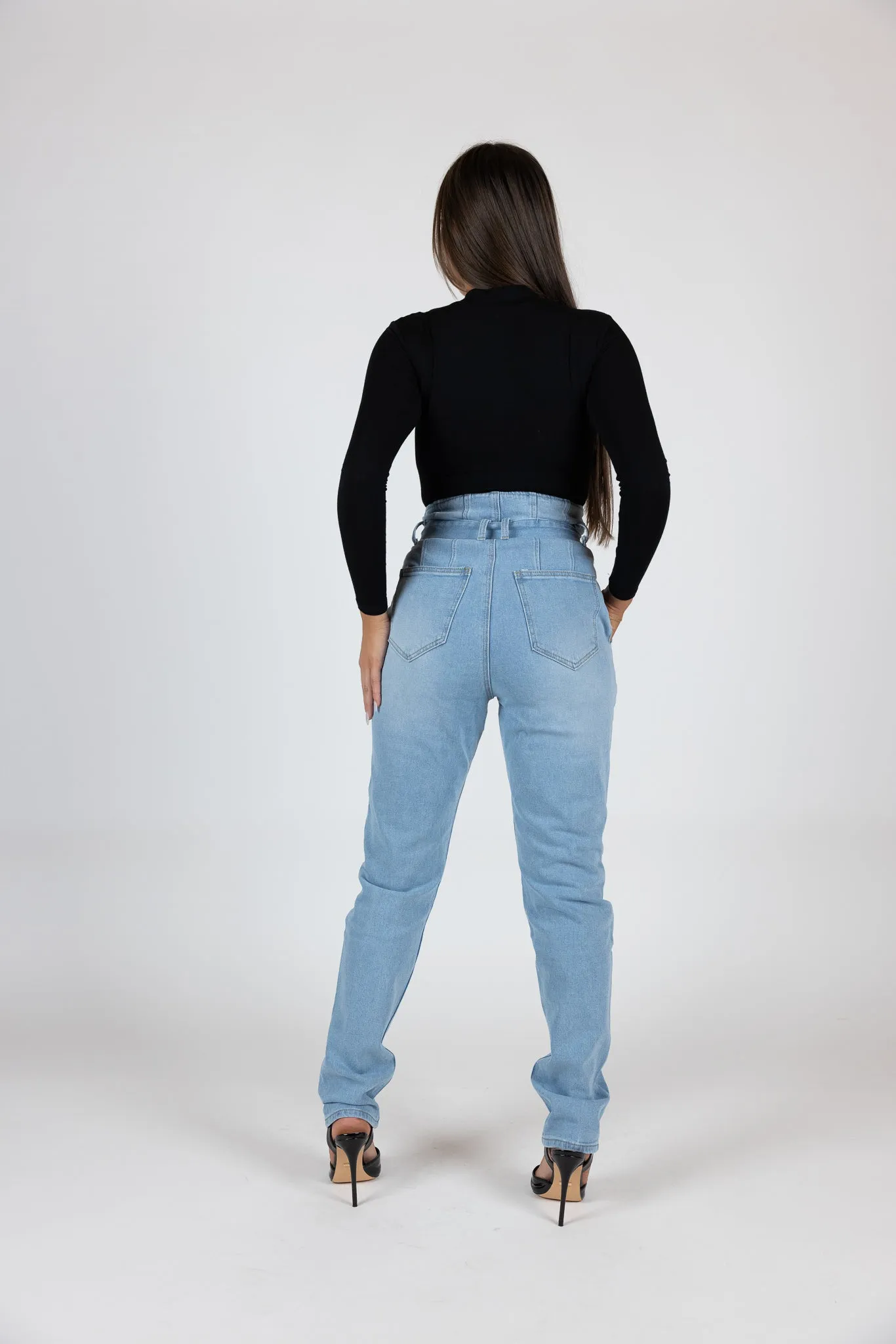 Tie Waist Denim Jeans High Rise