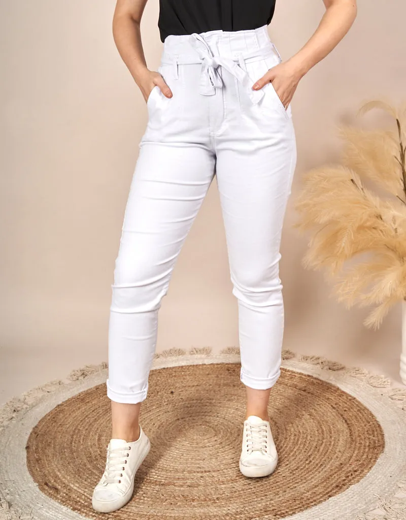Tie Waist Denim Jeans High Rise