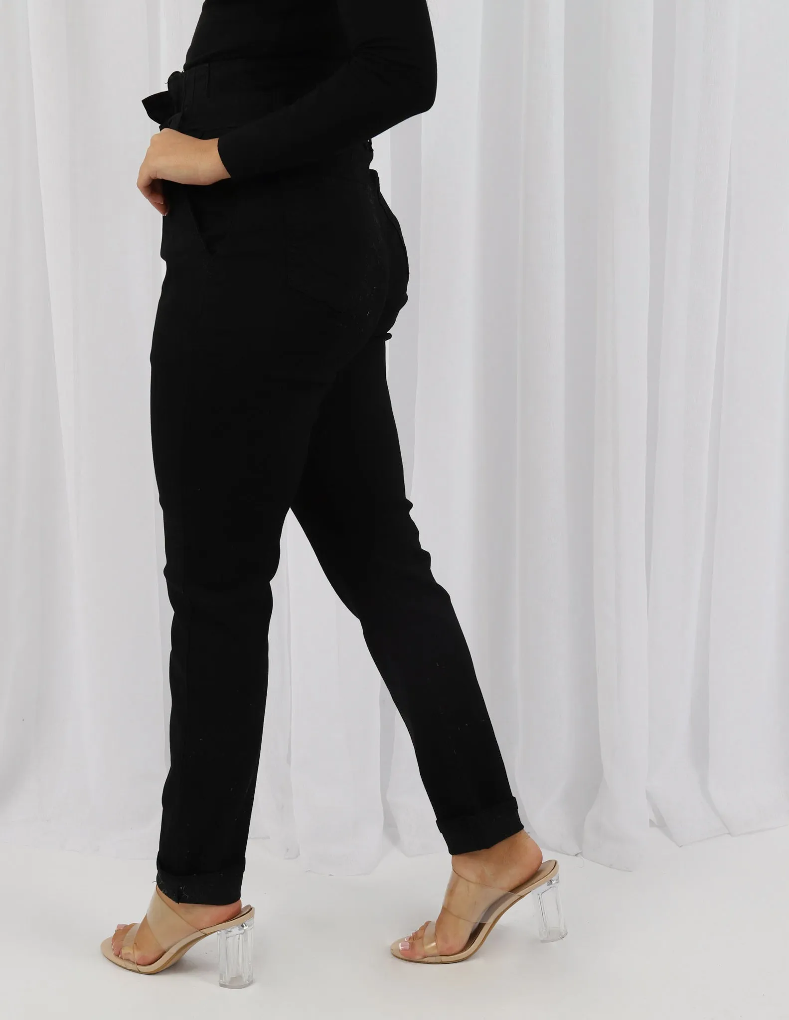 Tie Waist Denim Jeans High Rise