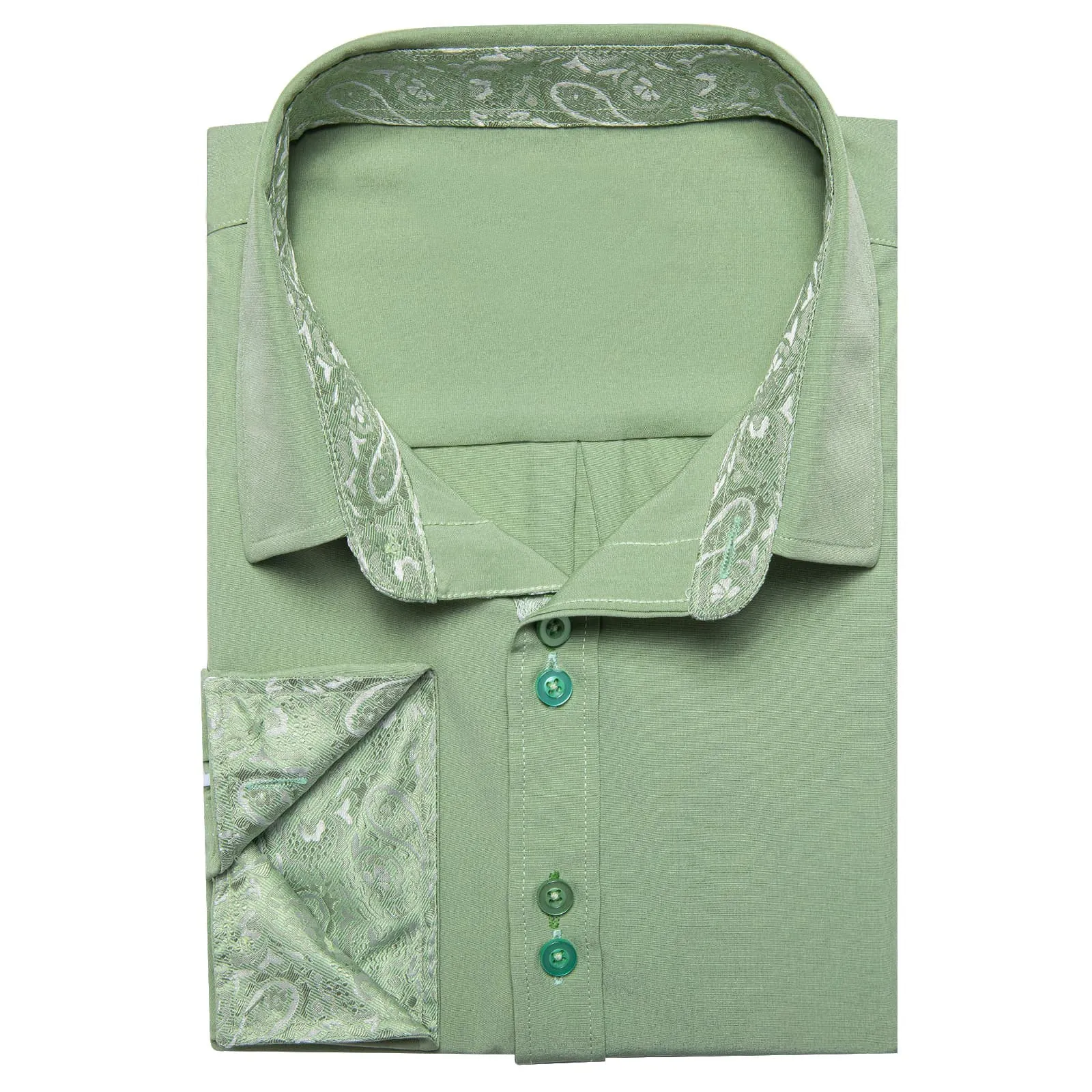 Ties2you Dress Shirt for Men Sage Green Solid Splicing Silk Button Down Shirt