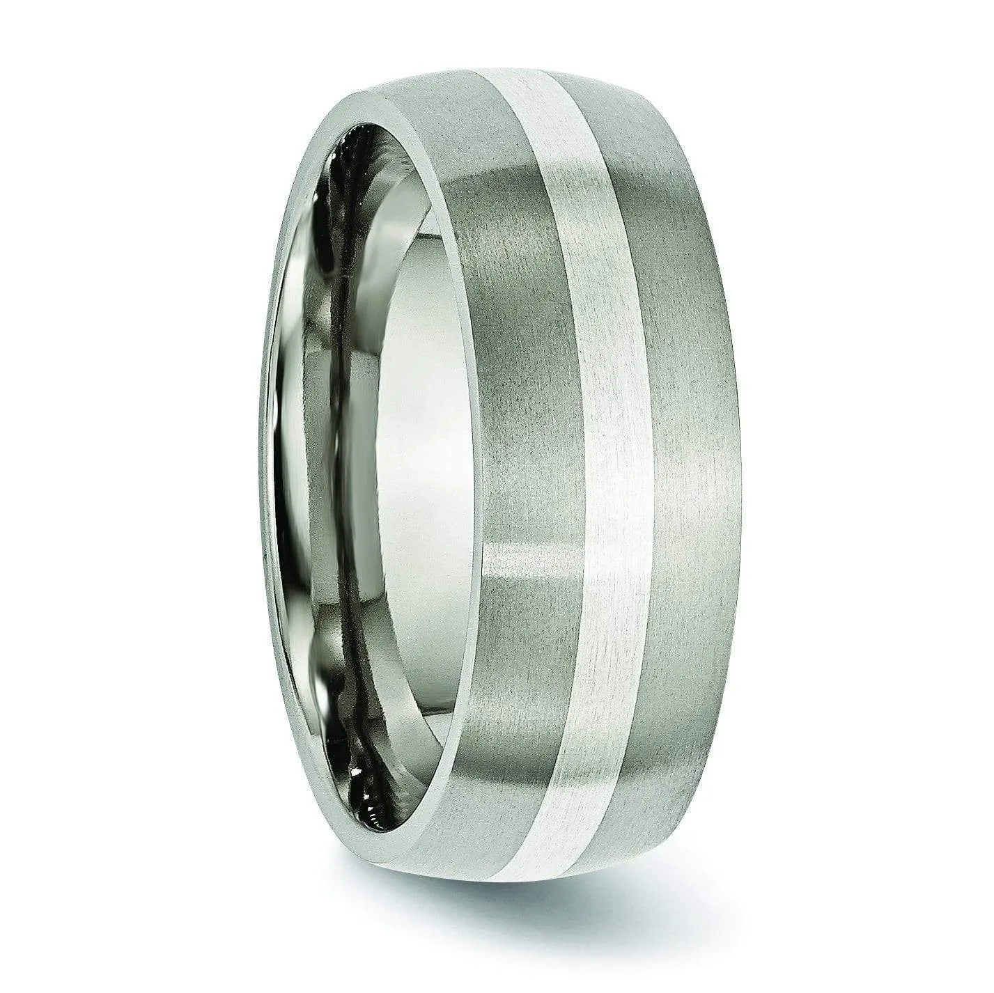 Titanium and Silver Wedding Band Matte Finish in 8mm