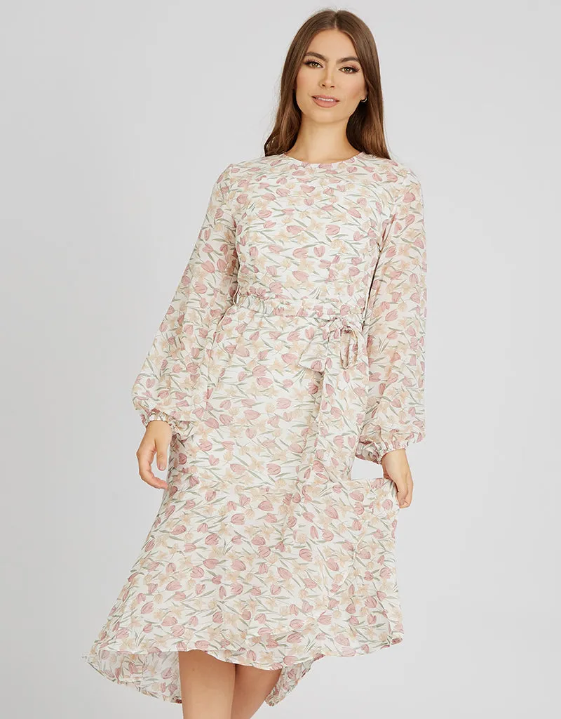 Tulip Pencil Belted Midi Dress