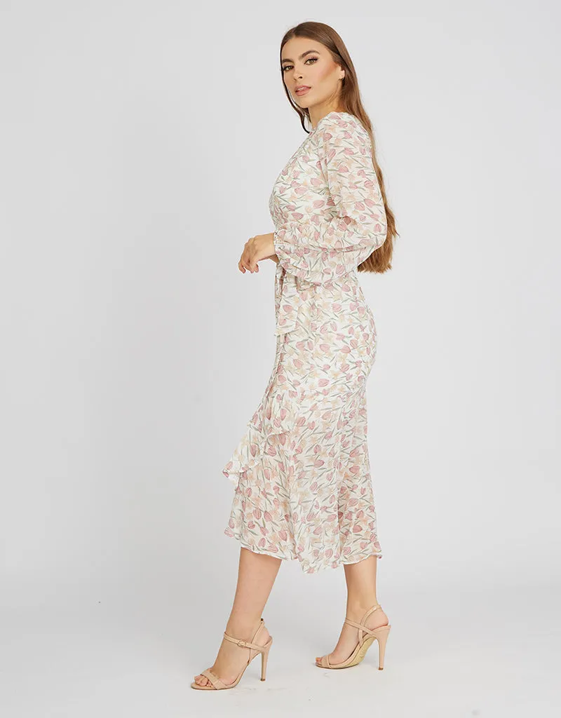 Tulip Pencil Belted Midi Dress