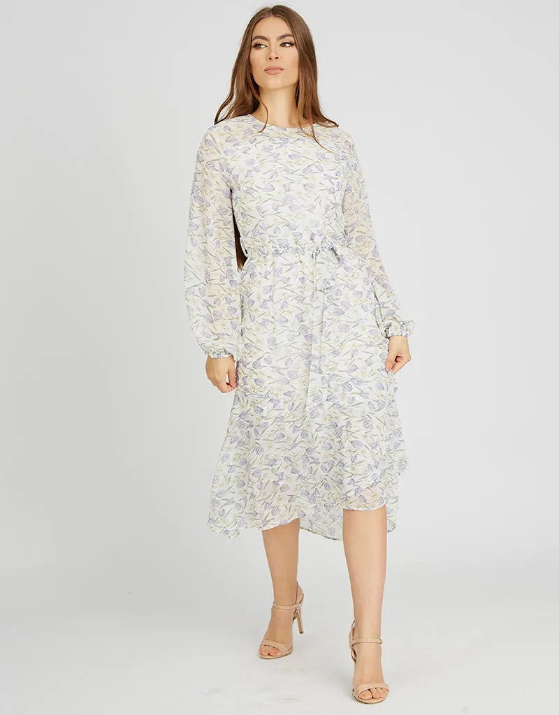 Tulip Pencil Belted Midi Dress