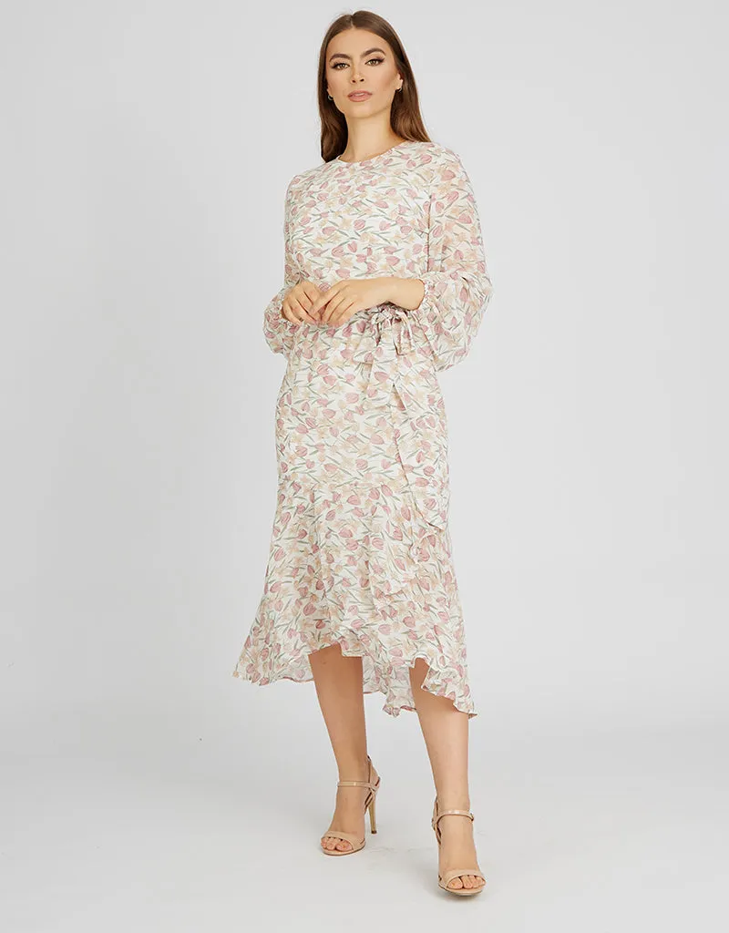 Tulip Pencil Belted Midi Dress