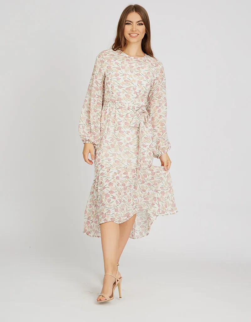 Tulip Pencil Belted Midi Dress
