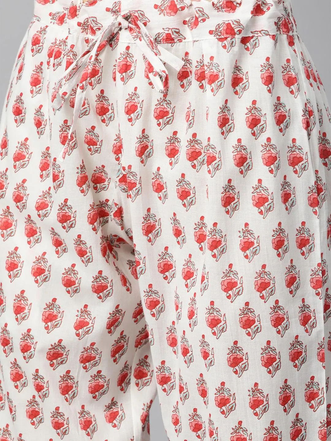 White Floral Printed Kurta Pant Set With Dupatta