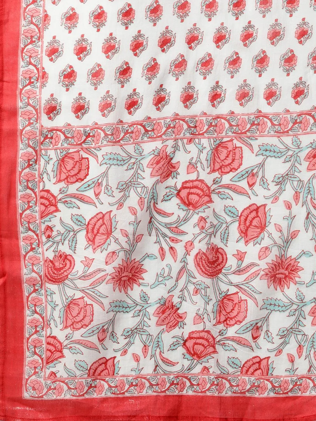 White Floral Printed Kurta Pant Set With Dupatta