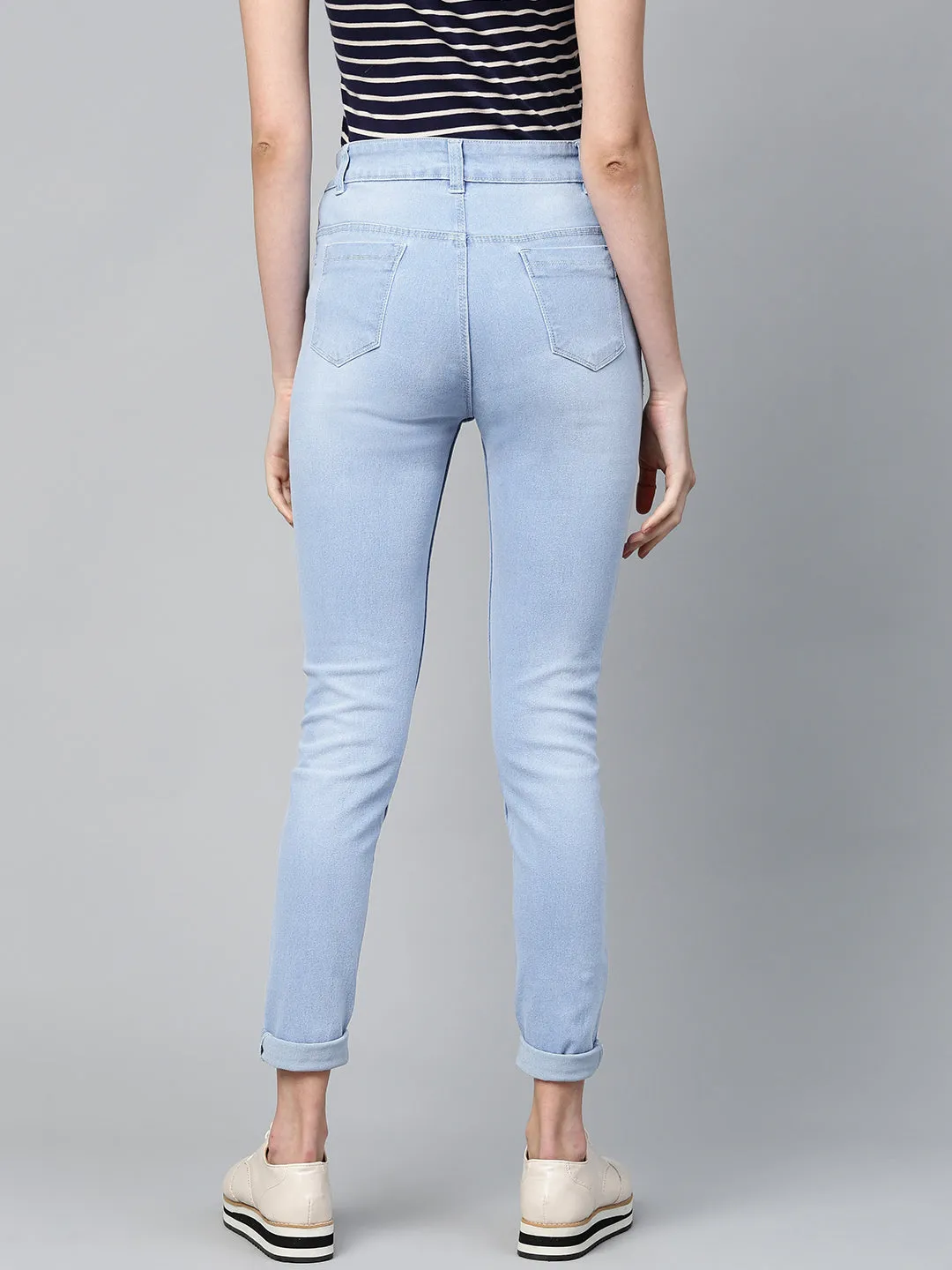 Women Ice Blue Whisker Wash Jeans