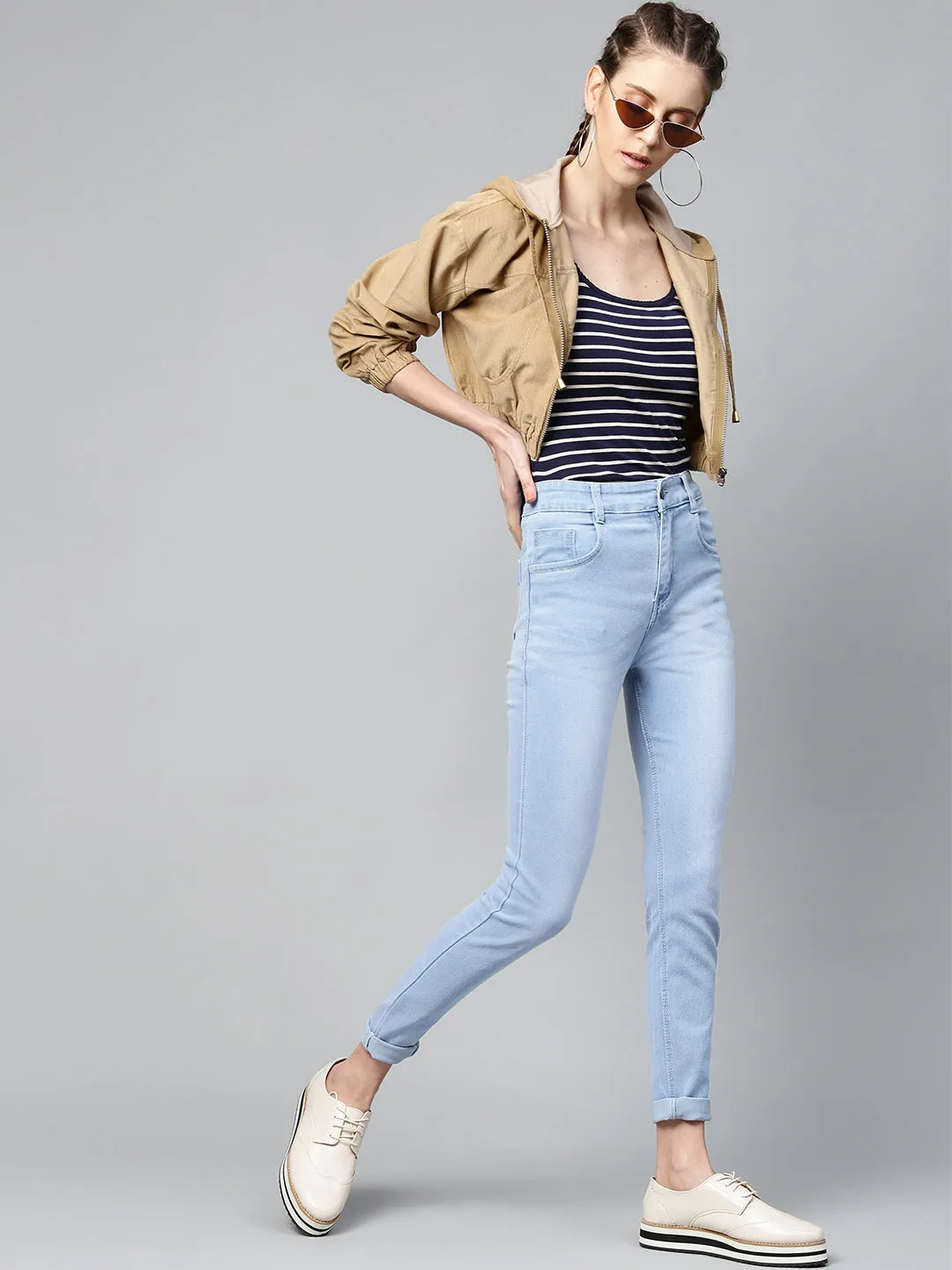 Women Ice Blue Whisker Wash Jeans