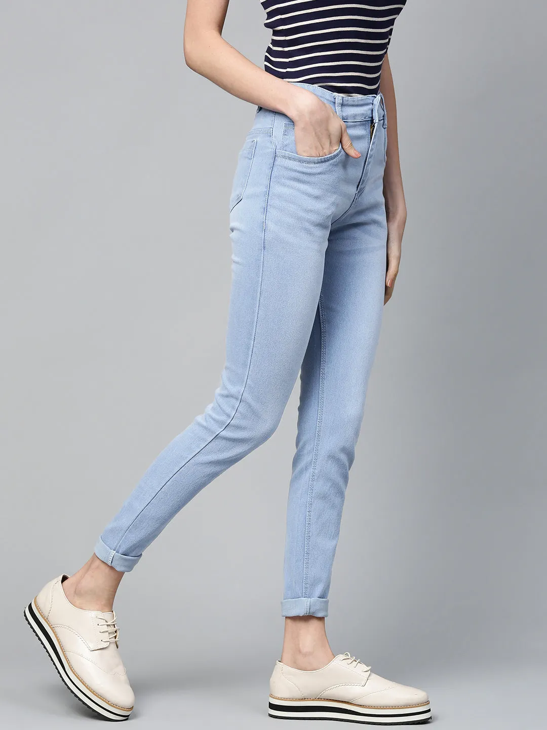 Women Ice Blue Whisker Wash Jeans