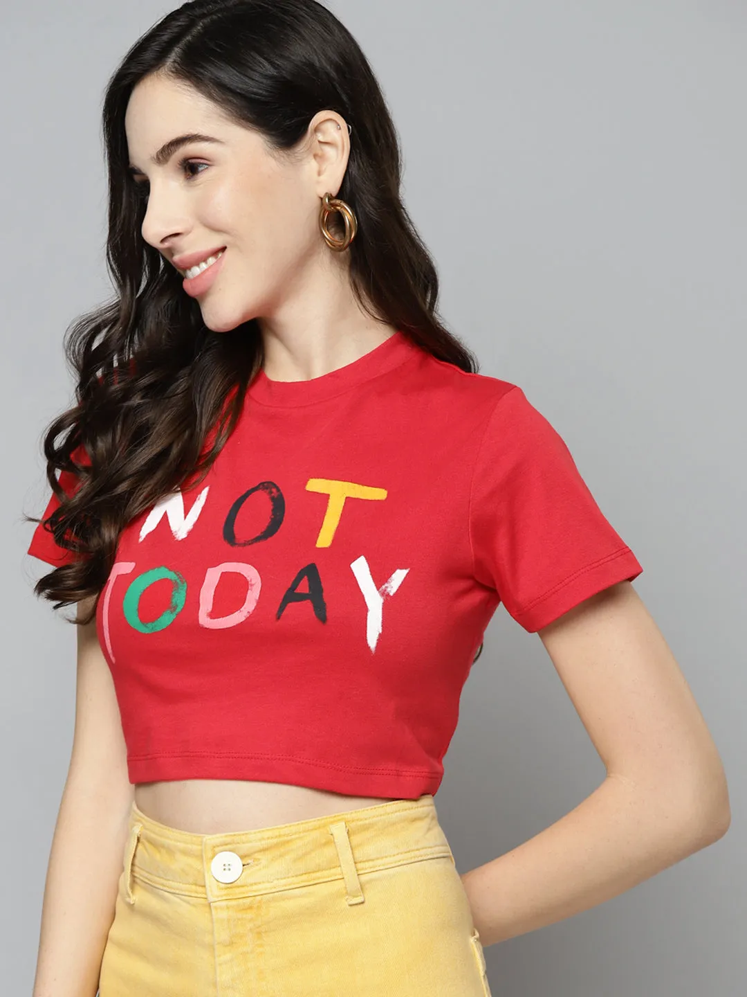 Women Red Not Today Crop T-Shirt