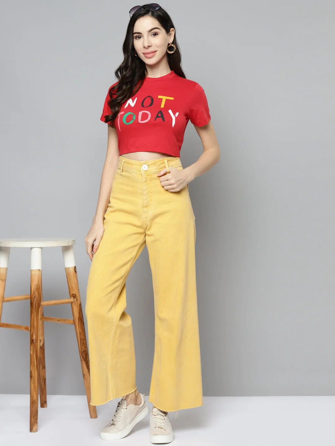 Women Red Not Today Crop T-Shirt